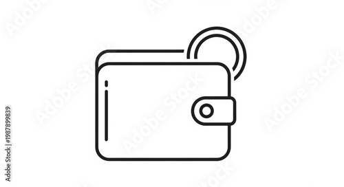Simple Line Art Icon of a Wallet with a Coin.