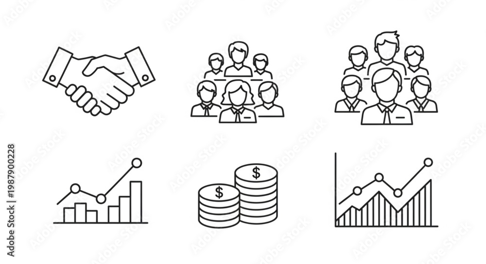 Fototapeta premium Business icons representing teamwork finance and growth.