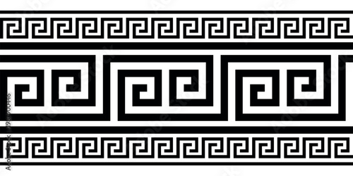 
Vector monochrome classic European national ornament, border, frame, meander. Endless pattern of Ancient Greece, Roman Empire. Byzantine painting of wall, floor, ceiling. European palace porcelain