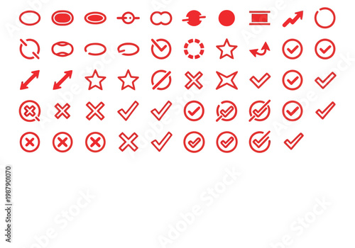 Collection of various hand-drawn symbols and icons in red outlines