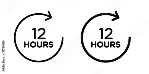 12 hours icon editable designs collection. black and white icons