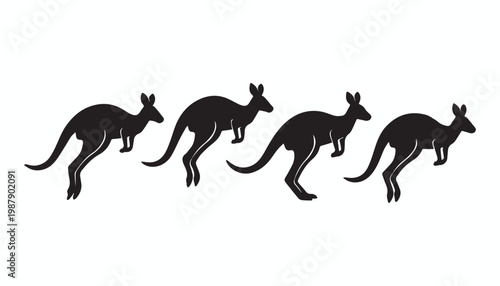 black and white silhouette set of kangaroo very high quality vector illustration.