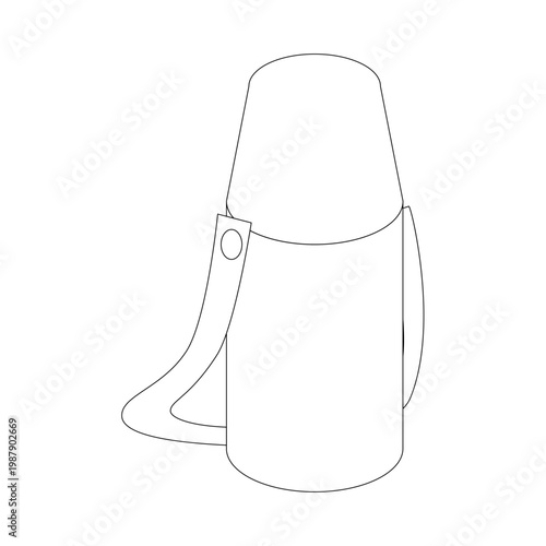 Kids water bottle icon with shoulder strap for kindergarten, simple line illustration