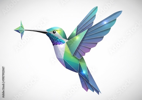 幾何学的な輝き、空を舞う宝石のようなハチドリ