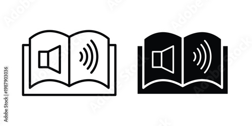 Audio book icon editable designs collection. black and white icons