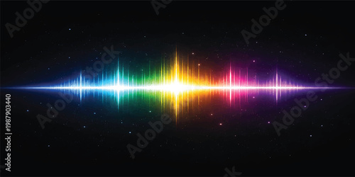 Abstract Digital Sound Wave Background with Grid, Audio Frequency Spectrum Signal, Futuristic Data Visualization, AI Technology Analytics, Blue Neon Tech Banner with Copy Space