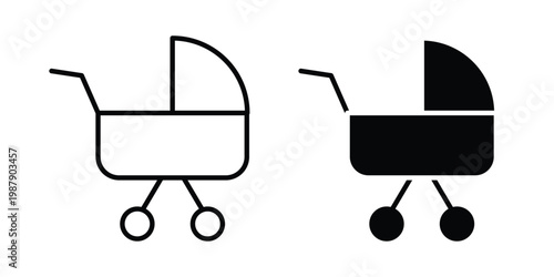 Baby stroller carriage icon editable designs collection. black and white icons