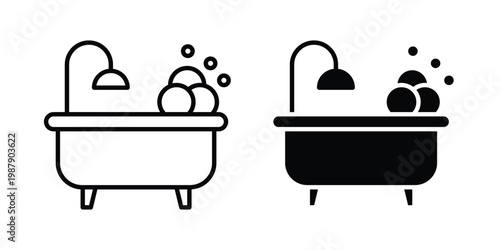 Bathtube icon editable designs collection. black and white icons