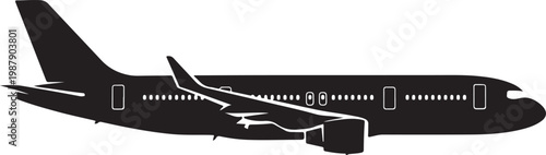Airplane, commercial jet, aircraft silhouette, black icon, transportation symbol
