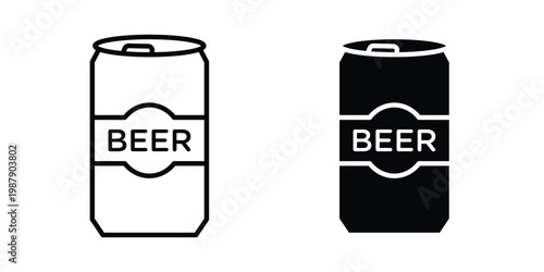 Beer can icon editable designs collection. black and white icons