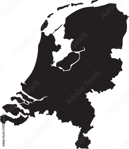 Black silhouette map of the Netherlands a simple vector illustration representing the country for travel or geography concepts isolated on white