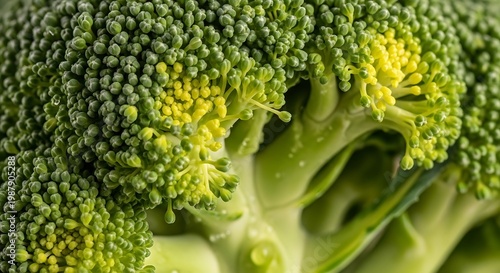 Fresh green broccoli closeup view.