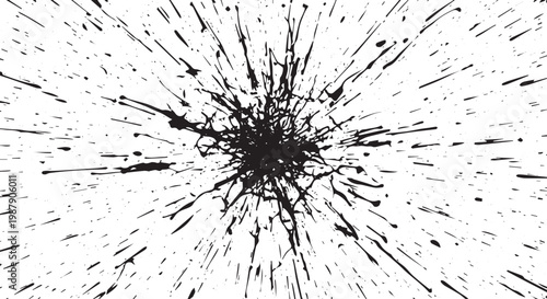 Black ink splatter explosion on white background