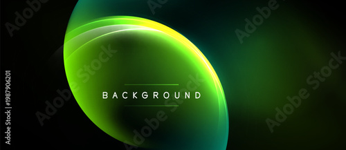 Abstract green background. Glowing layers create fluid shapes, text reads background. Dark space surrounds bright central element.