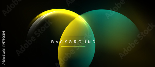 Abstract design features overlapping colorful circles. Yellow, green hues blend against dark background. Text reads background. Simple, modern aesthetic.