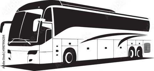 Black and white bus, vector tour bus, transportation icon, travel illustration