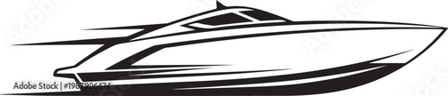 Speedboat, racing yacht, sleek vessel, black and white vector