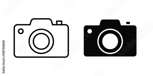 Camera button icon editable designs collection. black and white icons