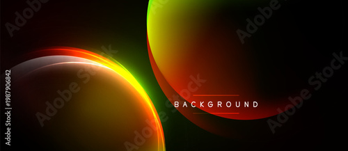 Abstract design features vibrant neon curves, gradients. Dark background emphasizes glowing shapes, modern aesthetic. Text reads background.