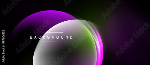 Abstract gradients overlap creating luminous shapes. Dark background emphasizes vibrant purple, green, white hues. Text reads BACKGROUND.