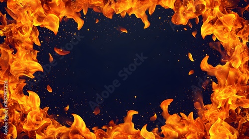 Intense flames form a circular border around a dark center space.