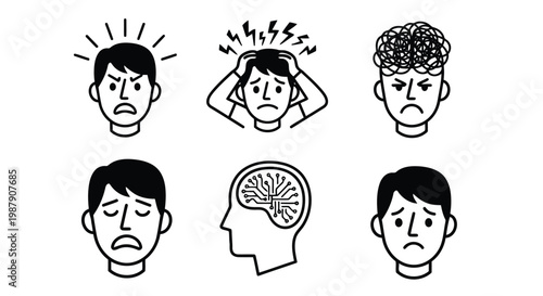Illustrations depicting various mental and emotional states of individuals