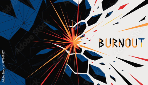 A vibrant vector graphic illustration depicting burnout with a shattered design and bold colors