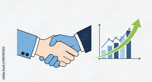 Business handshake and growth chart illustration.