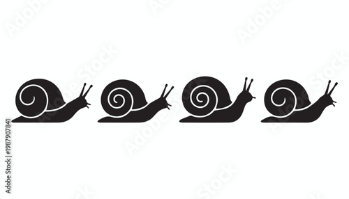 black and white silhouette set of snail very high quality vector illustration.