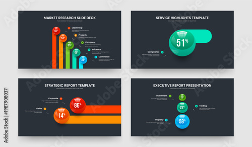 Modern Proposal Five One Two Three Option Infographic Presentation Layout Vector Illustration Collection. Professional Forecast 5 1 2 3 Element Diagram Slide Design Set.