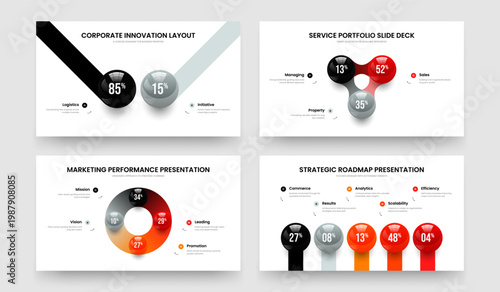 Market Proposal 2 3 4 5 Element Graph Slideshow Design Bundle. Service Overview Two Three Four Five Step Chart Frame Layout Vector Illustration Collection.