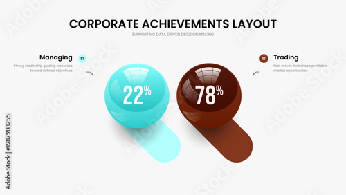 Corporate Growth 2 Element Diagram Slideshow Design. Financial Strategy Slide Layout Vector Illustration. Project Development Two Step Graph Frame Template.