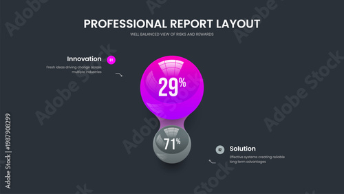 Digital Development 2 Step Diagram Slideshow Layout. Enterprise Launch Two Option Chart Presentation Template. Minimalist Report Frame Design Vector Illustration.
