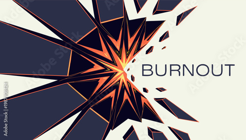 A vector graphic illustration of a burnout concept with a geometric design and orange glow
