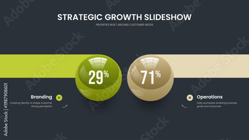 Simple Solution Two Element Graph Slide Layout. Product Proposal Presentation Design Vector Illustration. Service Showcase 2 Step Chart Frame Template.