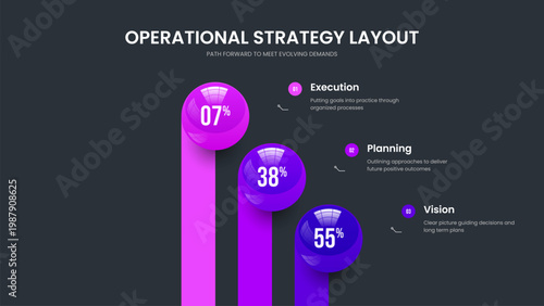 Corporate Planning 3 Element Chart Frame Design. Project Development Slide Layout Vector Illustration. Market Campaign Three Option Diagram Presentation Template.