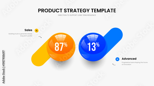 Investor Analysis Two Element Graph Frame Layout. Company Innovation 2 Step Infographic Slide Template. Project Report Presentation Design Vector Illustration.