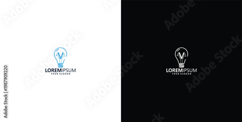 smart bulb technology logo design, bulb logo design initial V creative bulb logo ideas
