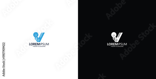 smart bulb technology logo design, bulb logo design initial V creative bulb logo ideas