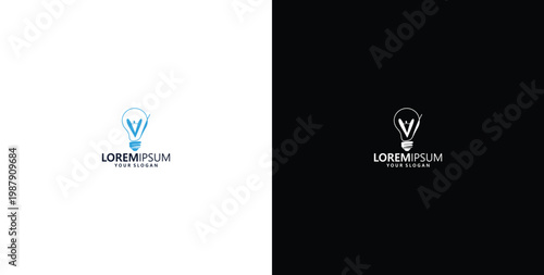 smart bulb technology logo design, bulb logo design initial V creative bulb logo ideas