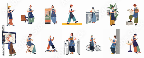Vector Illustration Collection of Artists Sketching and Drawing in Public Transport Stations, Train Platforms, and Subway Terminals.