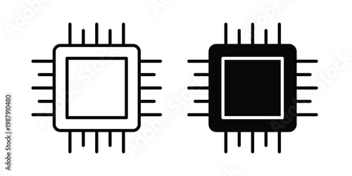 Computer microprocessor icon editable designs collection. black and white icons