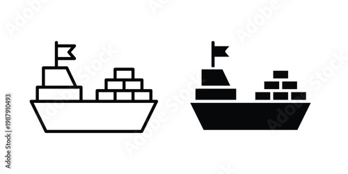 Container ship icon editable designs collection. black and white icons