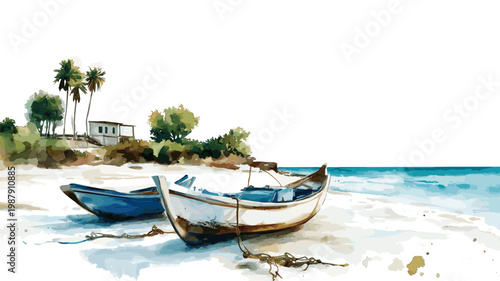 Berbera Beaches. Berbera Beaches hand drawn watercolor illustration on white background