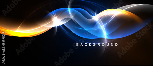 Abstract light waves, vibrant colors, dynamic flow. Dark background enhances luminosity, creating modern visual impact.