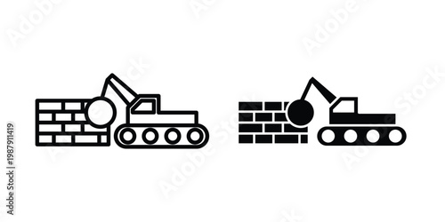 Demolition icon editable designs collection. black and white icons