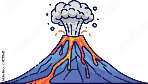 Volcano Eruption Illustration Lava Explosion Natural Disaster Scene