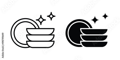 Dishes icon editable designs collection. black and white icons