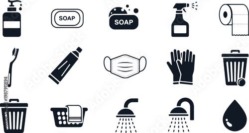 Hygiene and personal care icons with transparent background vector.