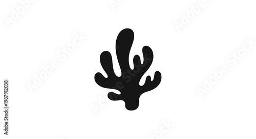 Minimalist Black Coral Silhouette on White Background, Abstract Underwater Plant Icon
